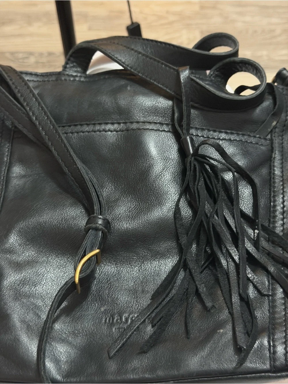 margot Black Leather Crossbody Bag with Fringe Tassel